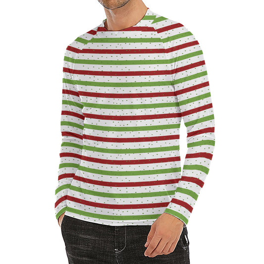 Merry Christmas Striped Pattern Print Men's Long Sleeve Rash Guard