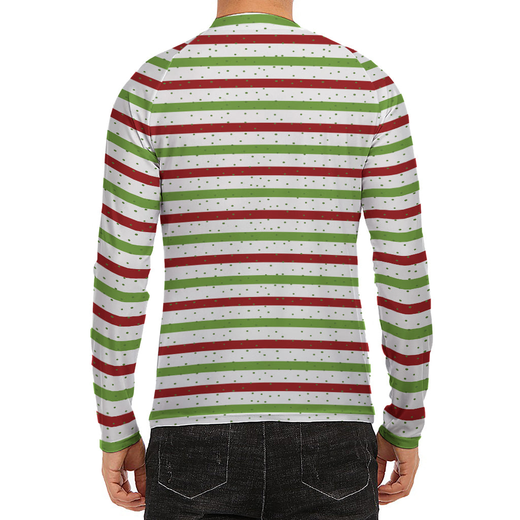 Merry Christmas Striped Pattern Print Men's Long Sleeve Rash Guard