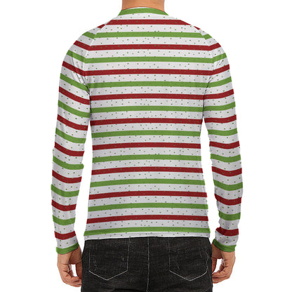 Merry Christmas Striped Pattern Print Men's Long Sleeve Rash Guard