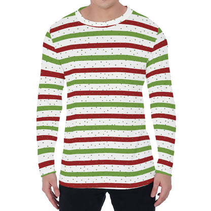 Merry Christmas Striped Pattern Print Men's Long Sleeve T-Shirt
