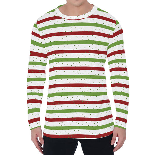 Merry Christmas Striped Pattern Print Men's Long Sleeve T-Shirt