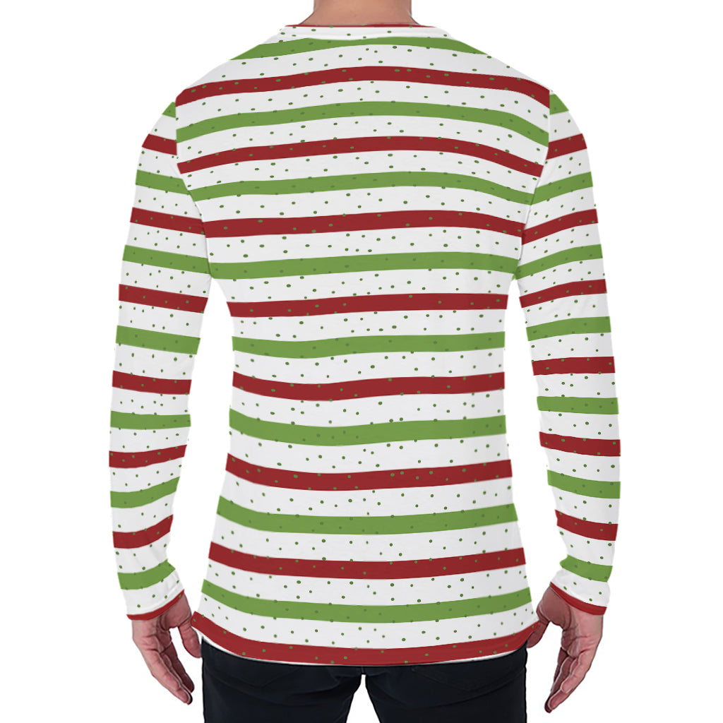 Merry Christmas Striped Pattern Print Men's Long Sleeve T-Shirt
