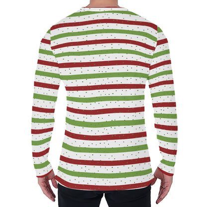 Merry Christmas Striped Pattern Print Men's Long Sleeve T-Shirt