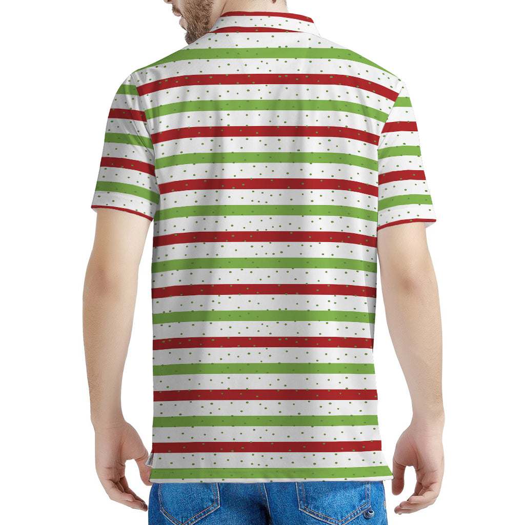 Merry Christmas Striped Pattern Print Men's Polo Shirt