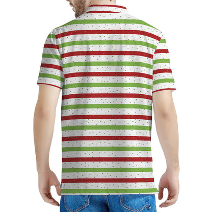 Merry Christmas Striped Pattern Print Men's Polo Shirt