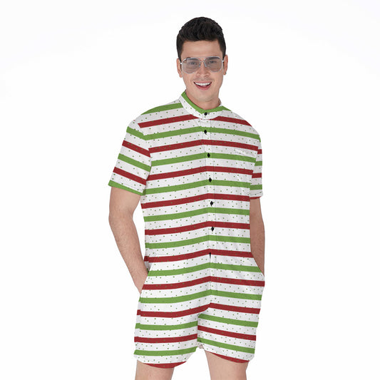 Merry Christmas Striped Pattern Print Men's Rompers