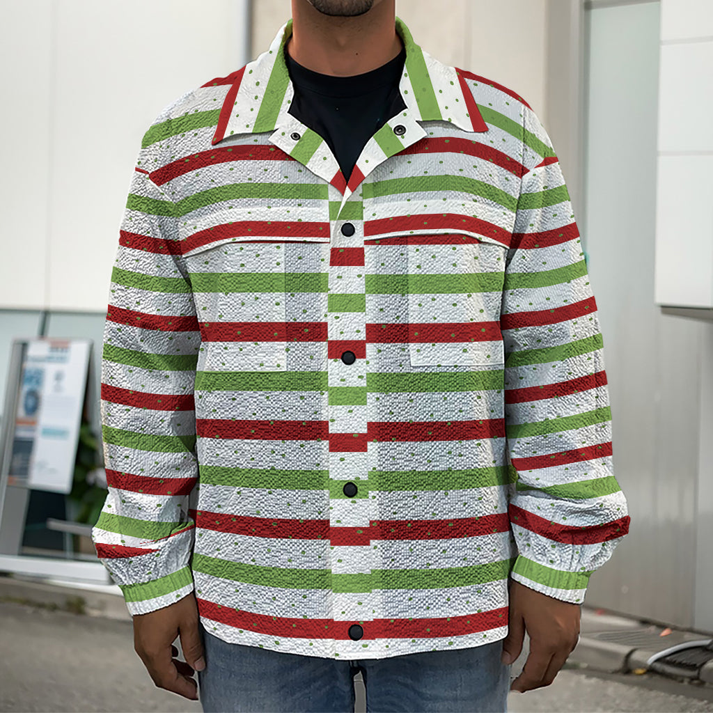 Merry Christmas Striped Pattern Print Men's Shirt Jacket