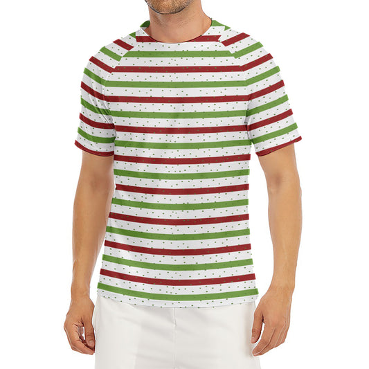 Merry Christmas Striped Pattern Print Men's Short Sleeve Rash Guard