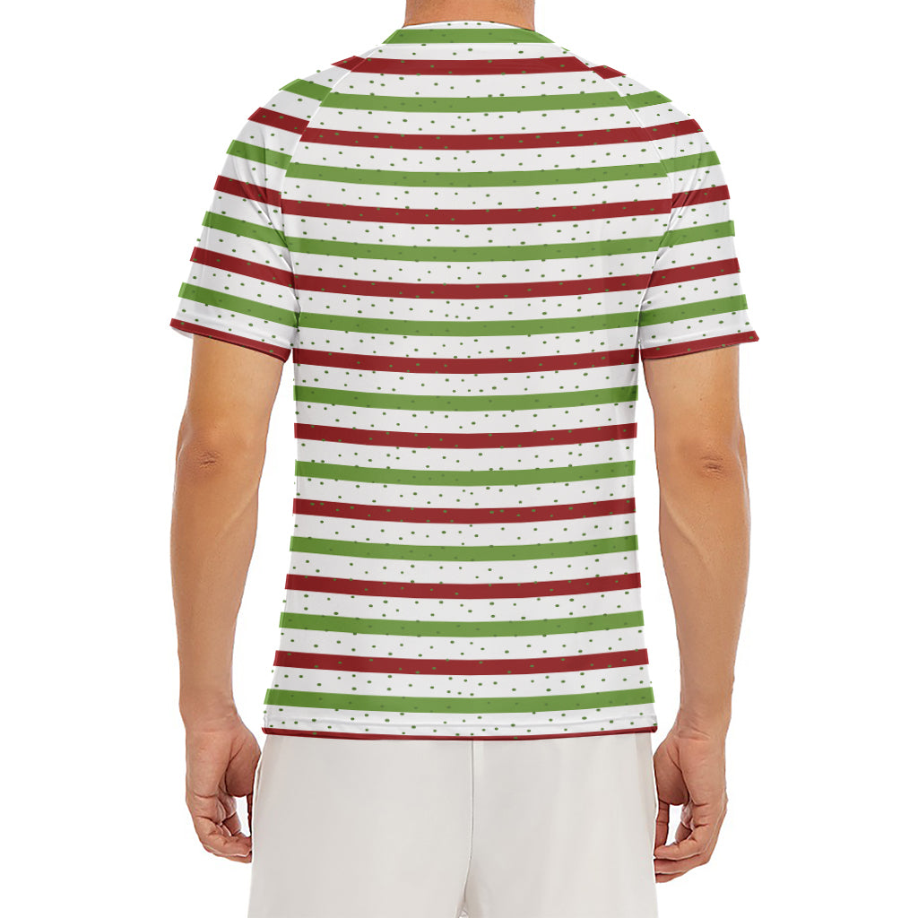 Merry Christmas Striped Pattern Print Men's Short Sleeve Rash Guard