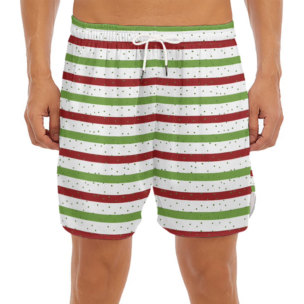 Merry Christmas Striped Pattern Print Men's Split Running Shorts