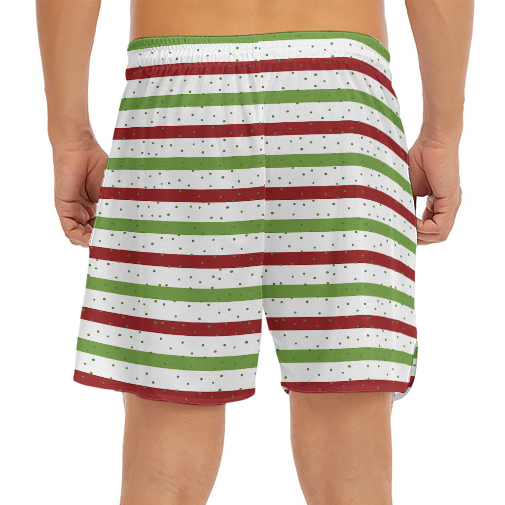 Merry Christmas Striped Pattern Print Men's Split Running Shorts