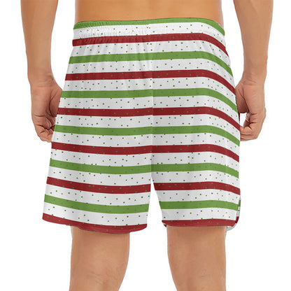 Merry Christmas Striped Pattern Print Men's Split Running Shorts