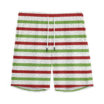Merry Christmas Striped Pattern Print Men's Sports Shorts