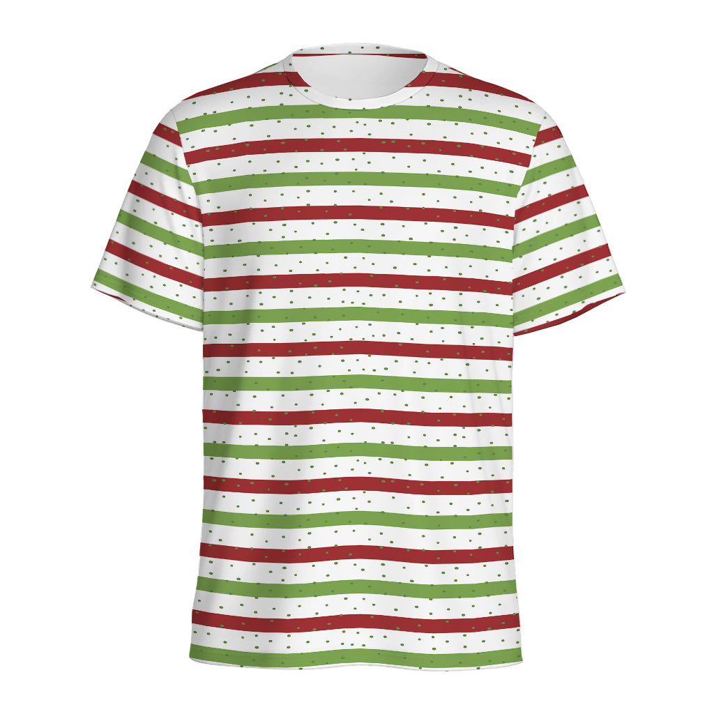 Merry Christmas Striped Pattern Print Men's Sports T-Shirt
