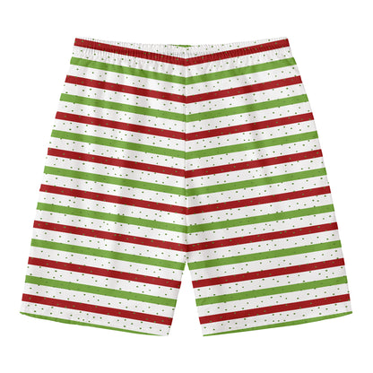 Merry Christmas Striped Pattern Print Men's Swim Trunks