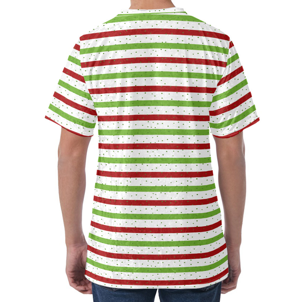 Merry Christmas Striped Pattern Print Men's Velvet T-Shirt