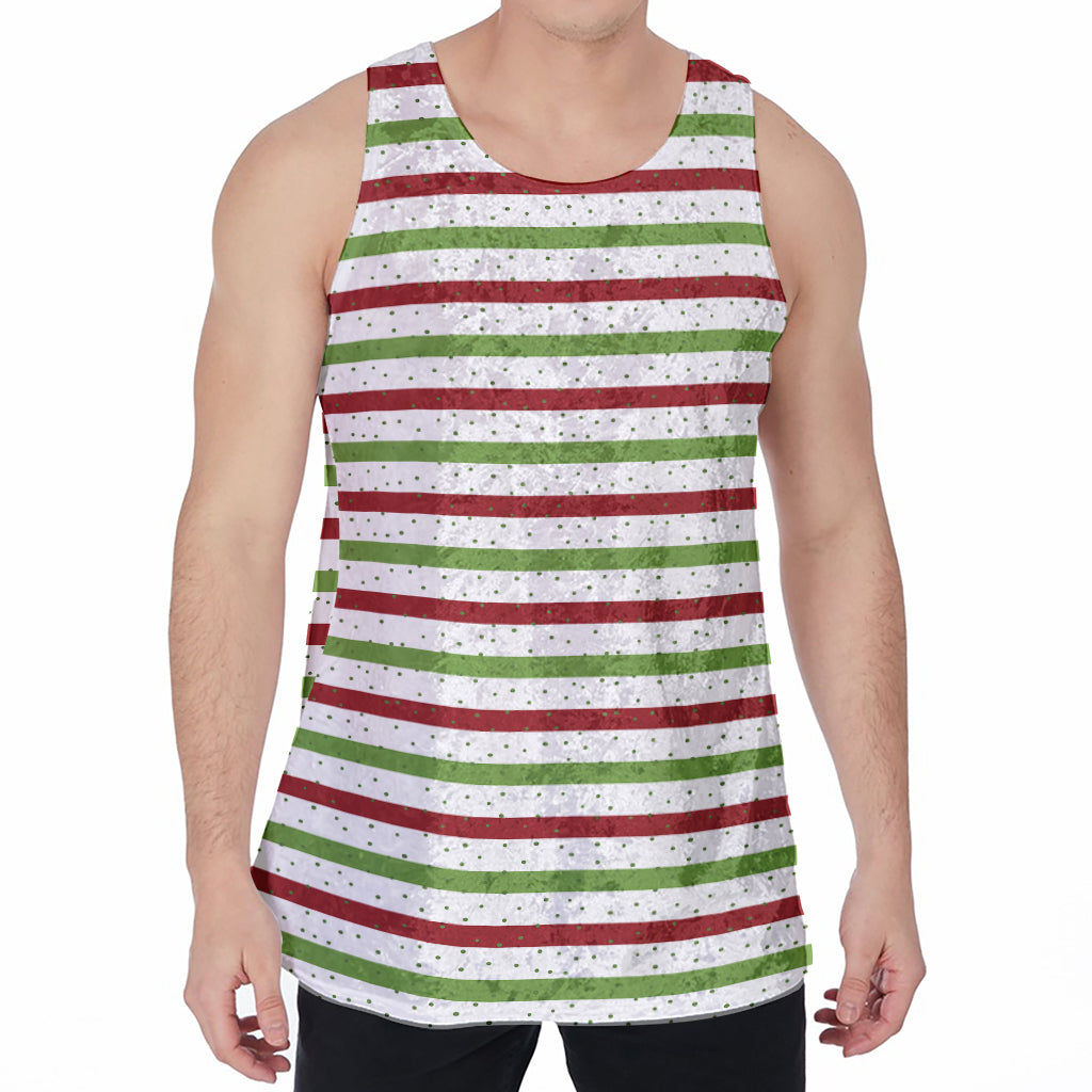 Merry Christmas Striped Pattern Print Men's Velvet Tank Top