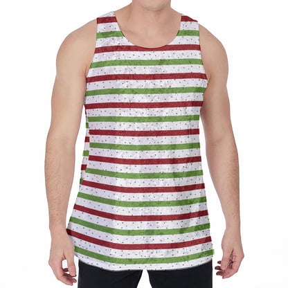 Merry Christmas Striped Pattern Print Men's Velvet Tank Top