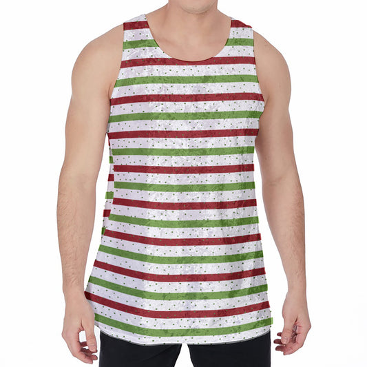 Merry Christmas Striped Pattern Print Men's Velvet Tank Top