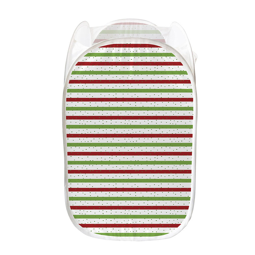 Merry Christmas Striped Pattern Print Mesh Laundry Hamper