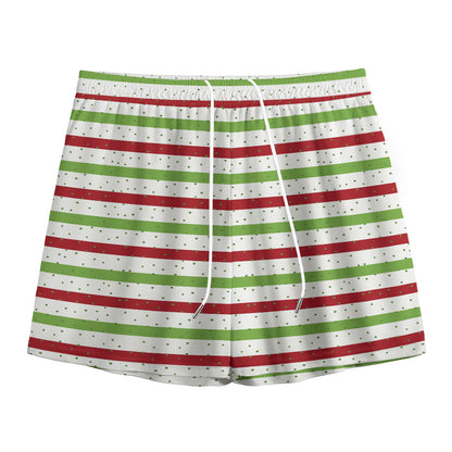 Merry Christmas Striped Pattern Print Mesh Shorts