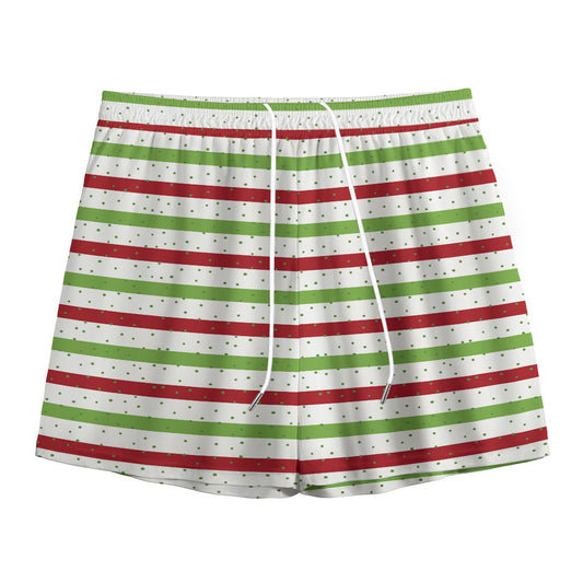 Merry Christmas Striped Pattern Print Mesh Shorts