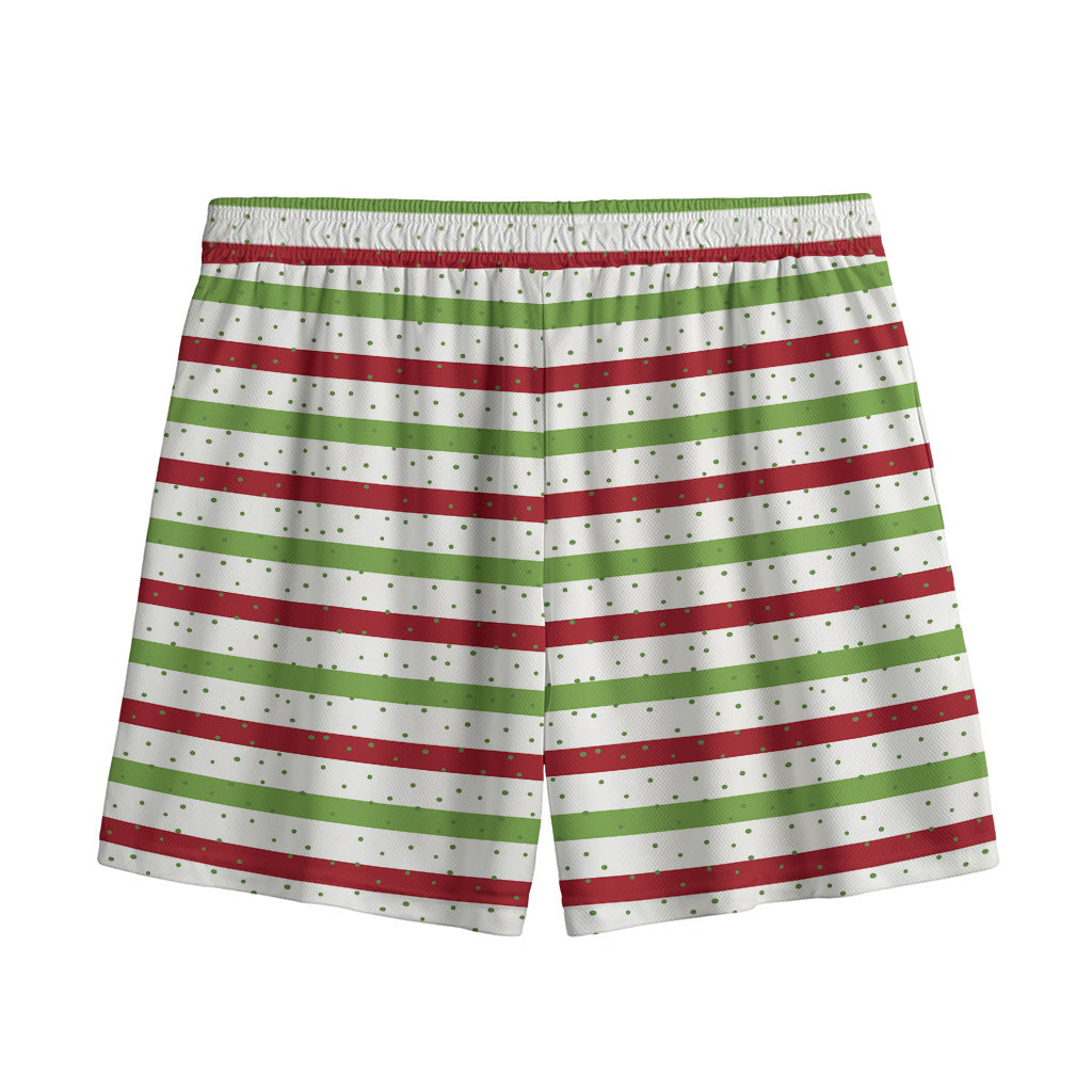 Merry Christmas Striped Pattern Print Mesh Shorts