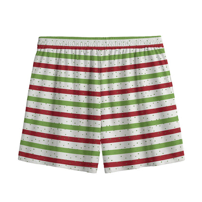 Merry Christmas Striped Pattern Print Mesh Shorts