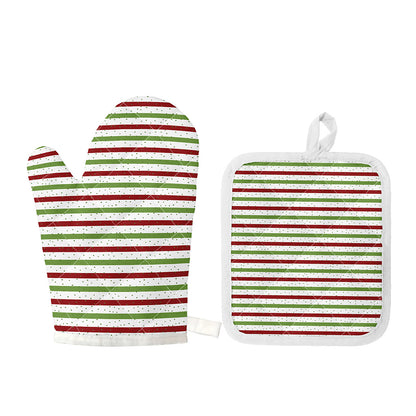 Merry Christmas Striped Pattern Print Oven Mitt And Pot Holder Set