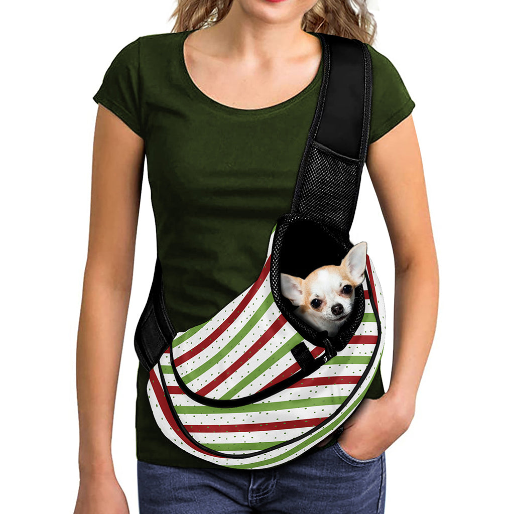 Merry Christmas Striped Pattern Print Pet Sling Carrier