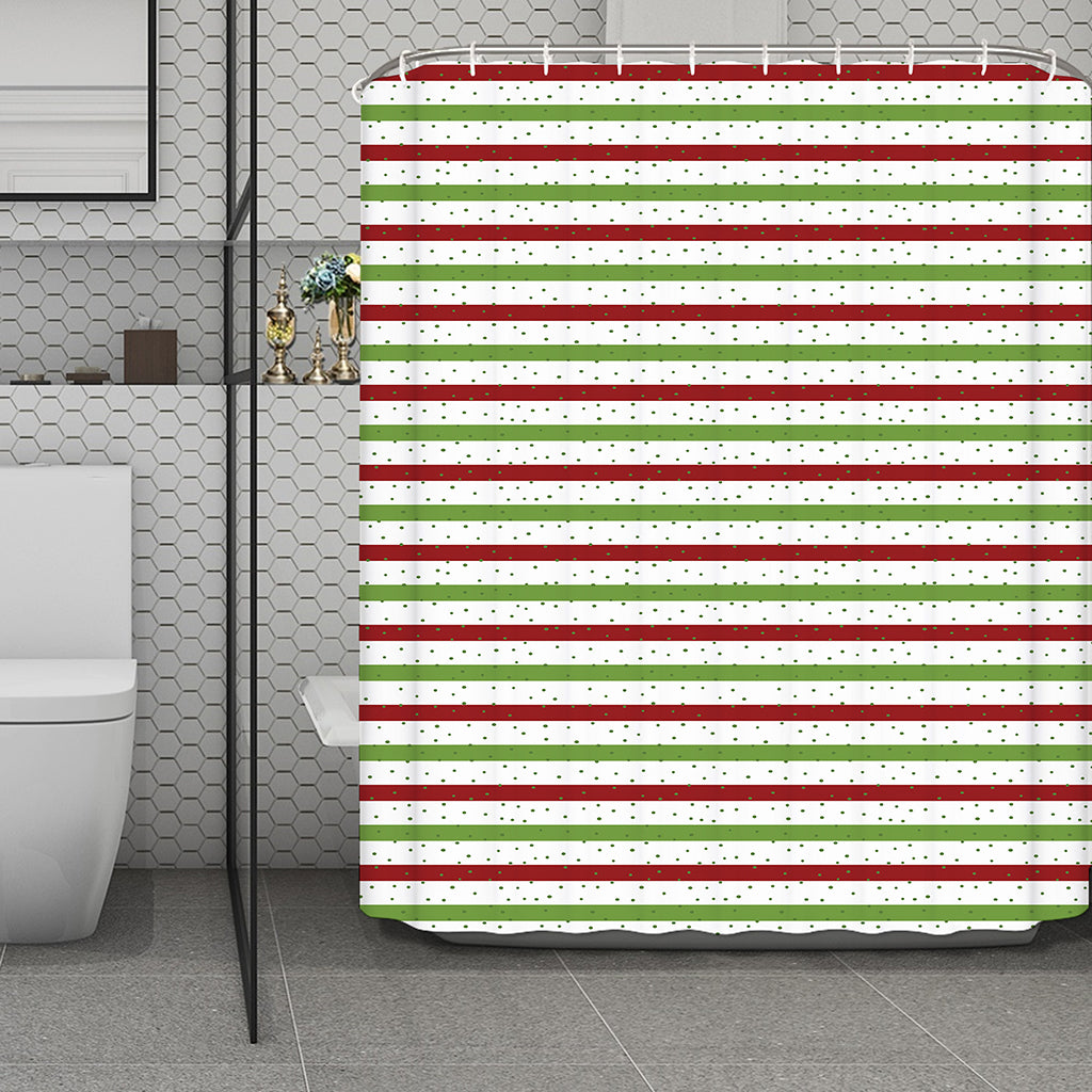 Merry Christmas Striped Pattern Print Polyester Shower Curtain