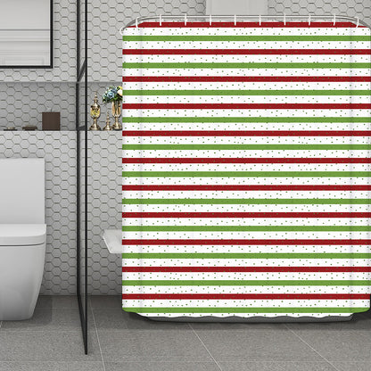 Merry Christmas Striped Pattern Print Polyester Shower Curtain