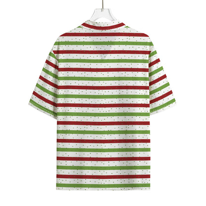Merry Christmas Striped Pattern Print Rayon Hawaiian Shirt