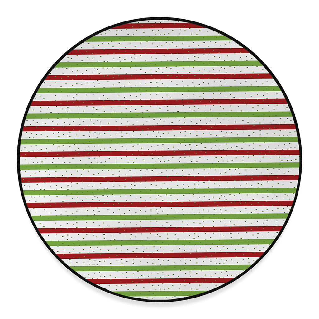 Merry Christmas Striped Pattern Print Round Floor Mat
