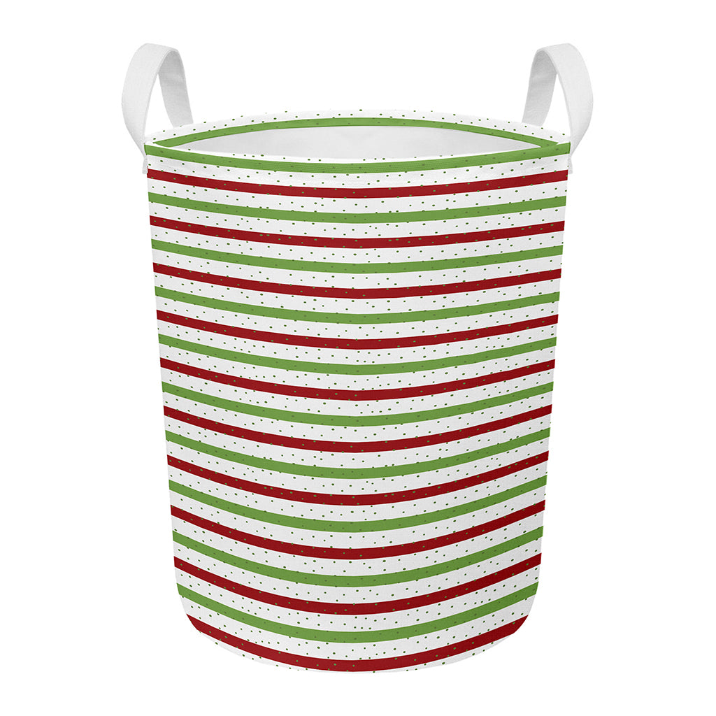 Merry Christmas Striped Pattern Print Round Laundry Basket