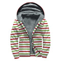 Merry Christmas Striped Pattern Print Sherpa Lined Zip Up Hoodie