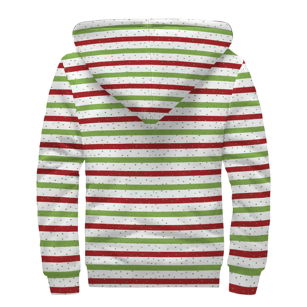 Merry Christmas Striped Pattern Print Sherpa Lined Zip Up Hoodie