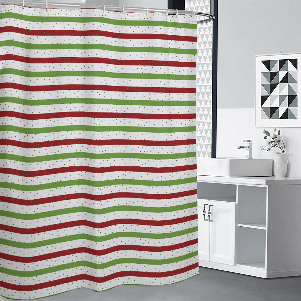 Merry Christmas Striped Pattern Print Shower Curtain