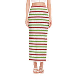 Merry Christmas Striped Pattern Print Side Slit Maxi Skirt