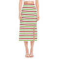 Merry Christmas Striped Pattern Print Side Slit Midi Skirt
