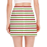 Merry Christmas Striped Pattern Print Side Slit Mini Skirt