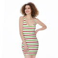 Merry Christmas Striped Pattern Print Sleeveless Bodycon Dress