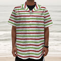 Merry Christmas Striped Pattern Print Textured Short Sleeve Shirt
