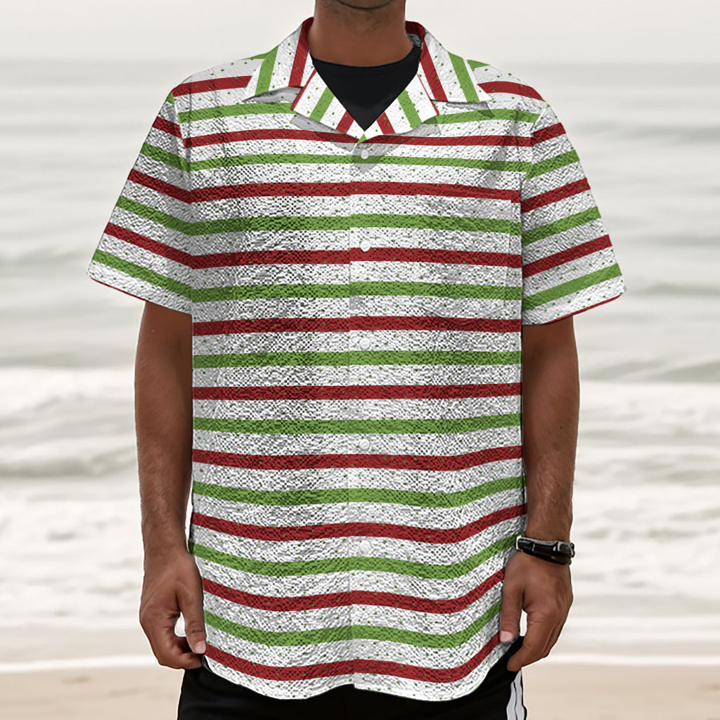 Merry Christmas Striped Pattern Print Textured Short Sleeve Shirt