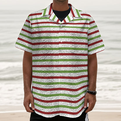 Merry Christmas Striped Pattern Print Textured Short Sleeve Shirt