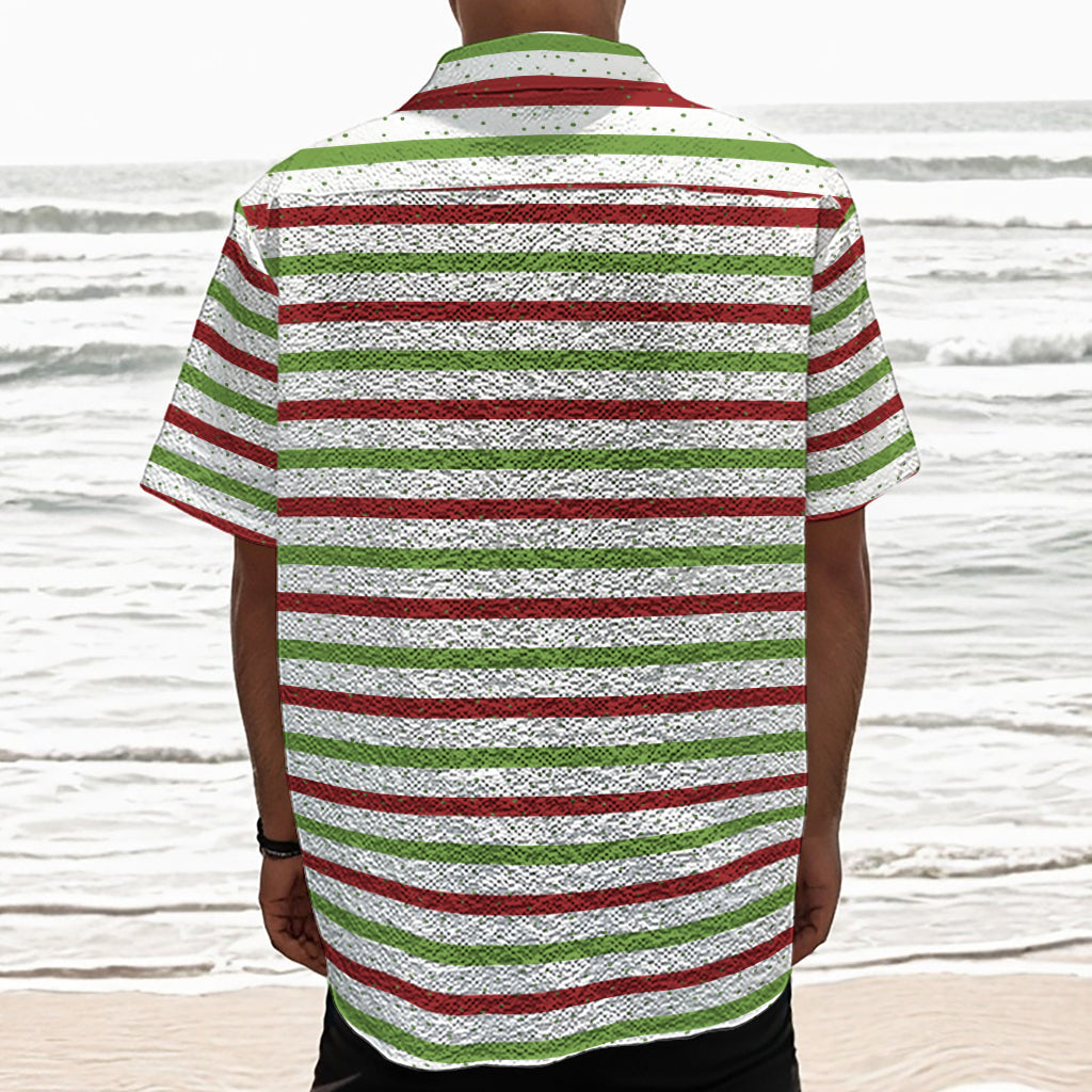 Merry Christmas Striped Pattern Print Textured Short Sleeve Shirt