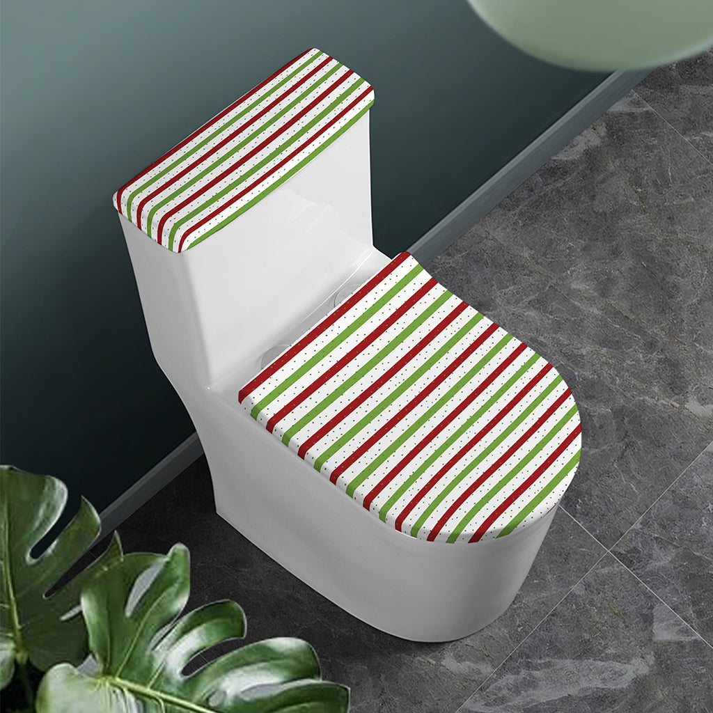 Merry Christmas Striped Pattern Print Toilet Lid And Tank Cover Set