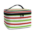 Merry Christmas Striped Pattern Print Travel Makeup Bag