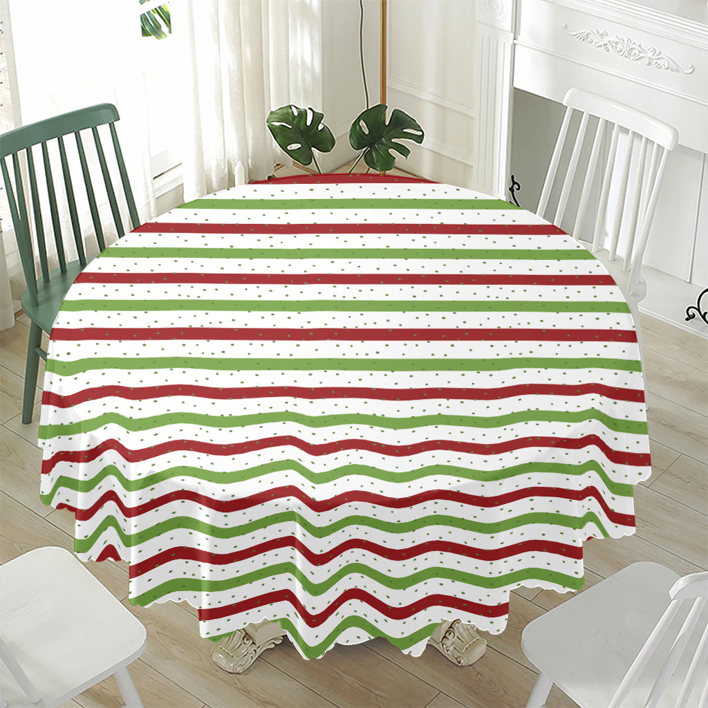 Merry Christmas Striped Pattern Print Waterproof Round Tablecloth