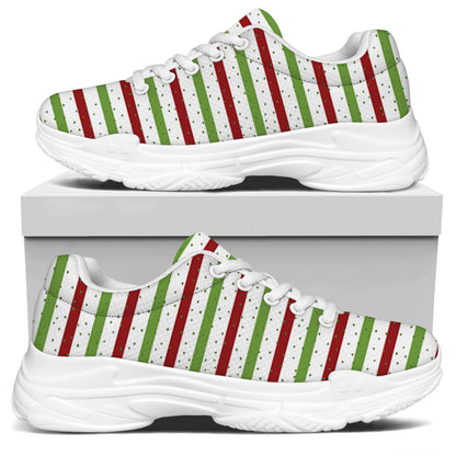 Merry Christmas Striped Pattern Print White Chunky Shoes